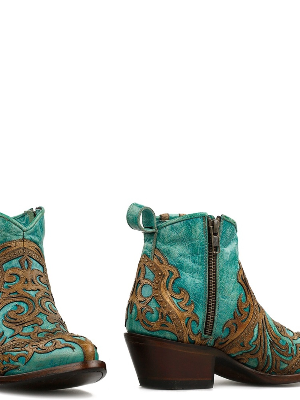Corral Turquoise & Brown Western Embroidered Ankle Booties - Women